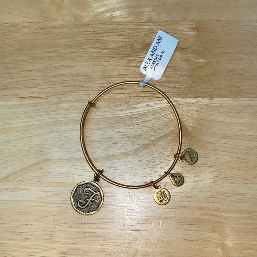 Alex and Ani golden F initial bracelet